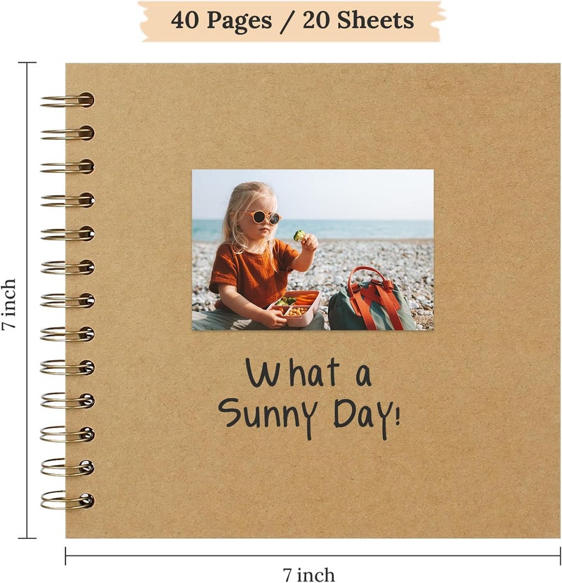 Hiwhy Scrapbook 7x7 Inch DIY Scrapbook Album Hardcover Kraft Paper Scrap Book Photo Albums 40 Pages Perfect for 4x6 / 5x7 Photos Memory Book for Family, Wedding - Image 2